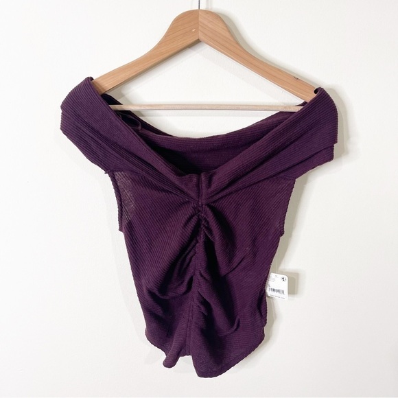 Free People Maroon Off Shoulder This Cutie Top in Black Raisin Size Small NWT - Picture 2 of 7
